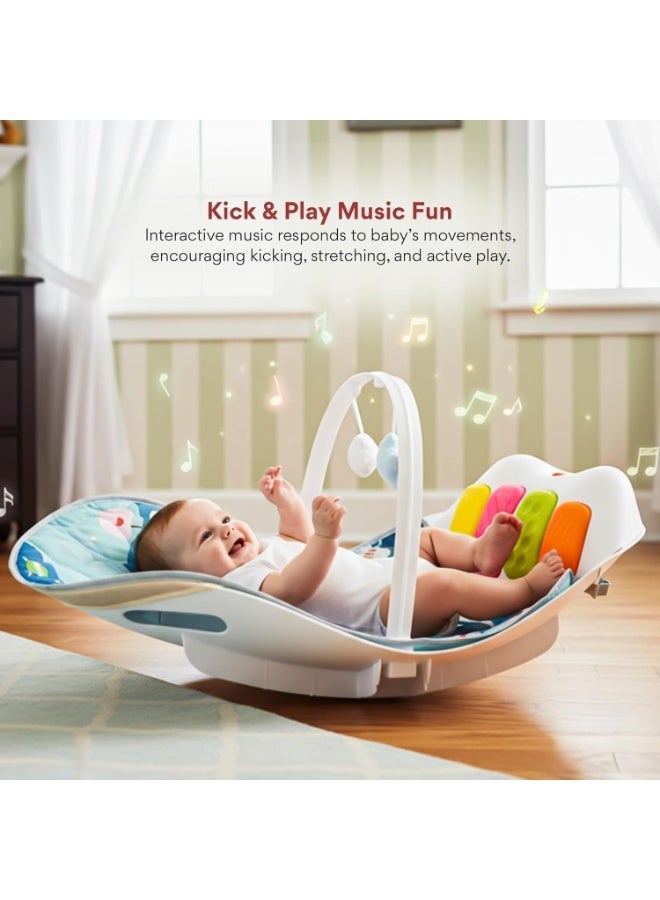 BAYBEE 4 in 1 Baby Play Gym & Rocker for Babies | Portable Baby Playgym for New Born with Rocking Function, Mosquito net, Lights, Music & Toys | Indoor Activity Baby Rocker for 0 to 24 Months Boys Girls Blue - Image 3